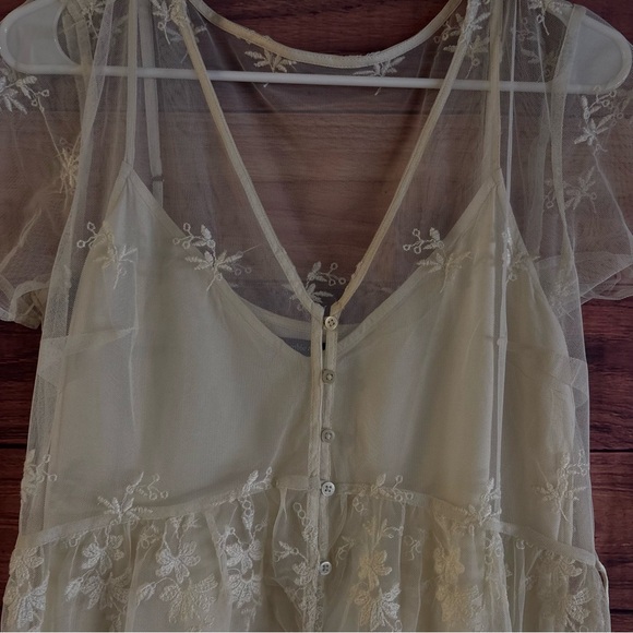 Abercrombie & Fitch Ivory Sheer Lace Dress With Under Slip Dress - Picture 3 of 7